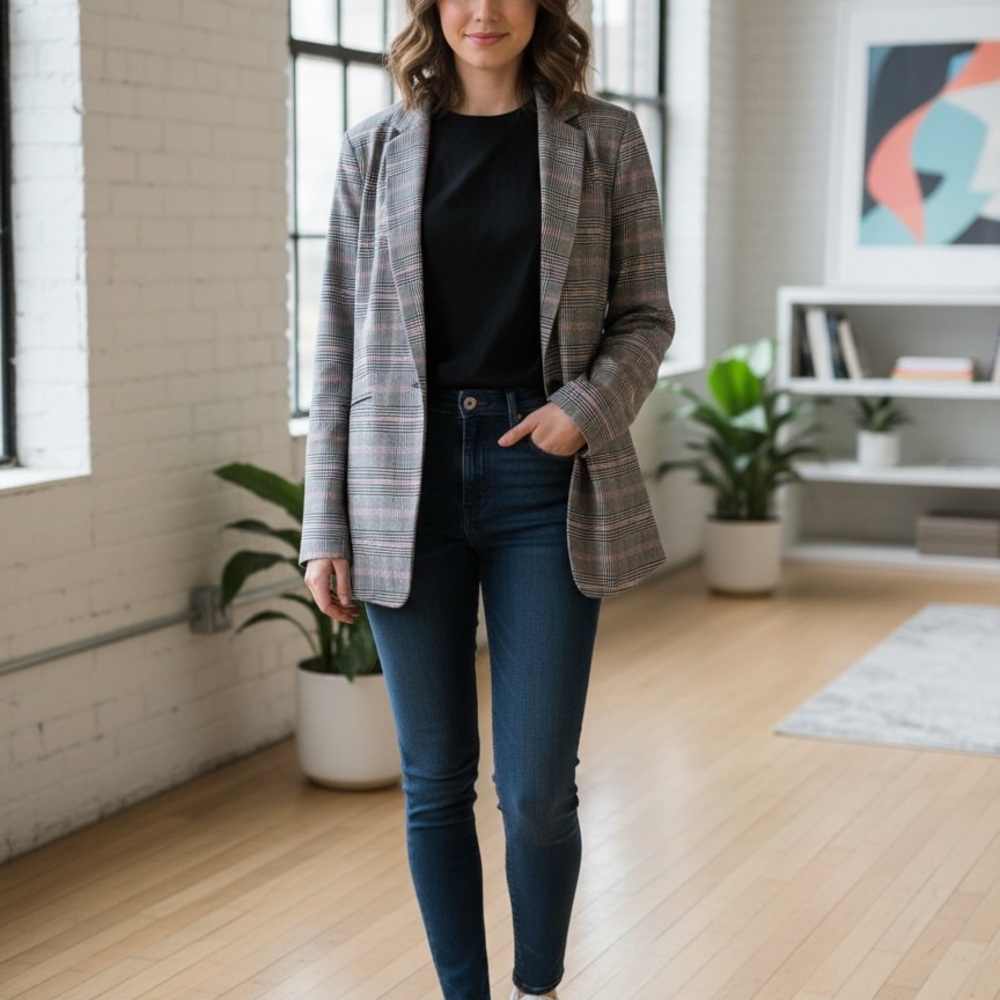 Worthington Pink and Black Plaid Jacket‎
